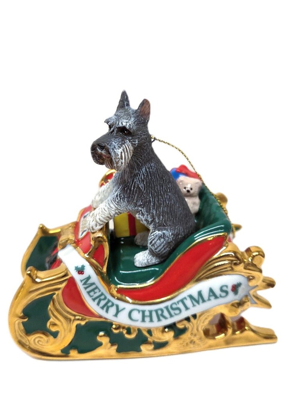 2006 Danbury Mint Schnauzer Christmas Ornament Dog Sleigh Santas Helper Ceramic